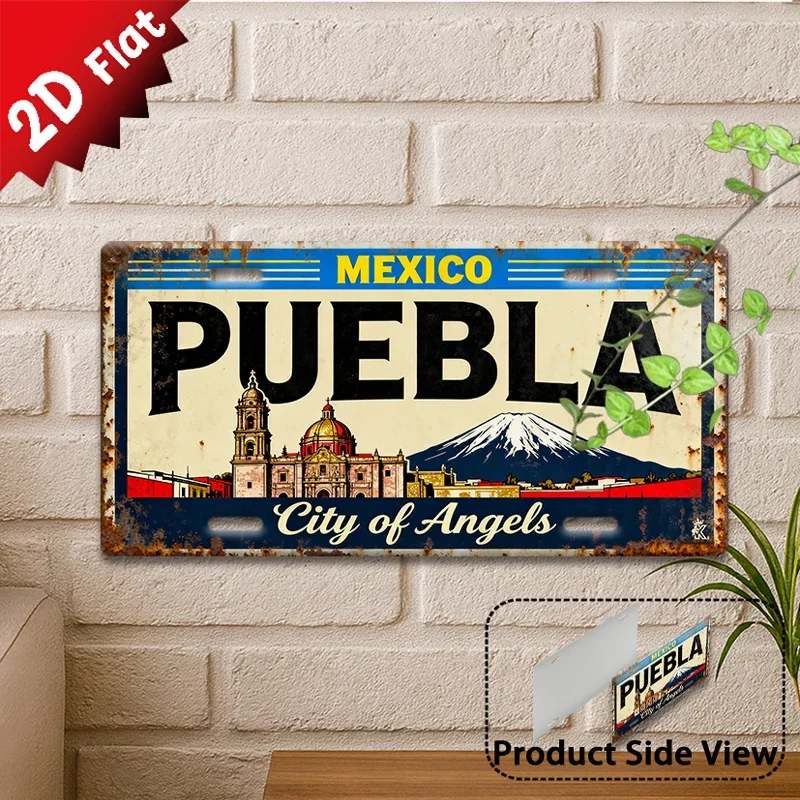 One Item, Puebla Aluminum Sign, Outdoor Plaque & Wall Decor, Retro Aluminum Sign, Urban Vintage Decor, Historical City