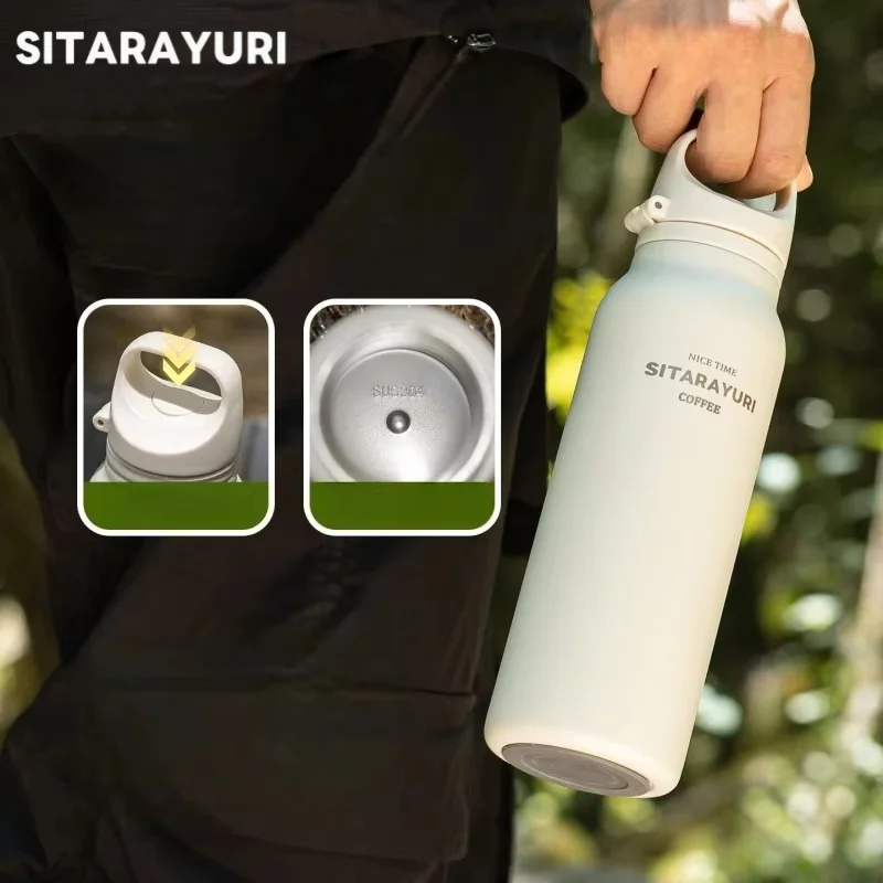 SITARAYURI 600ML Insulated Bottle with Pop-up Lid Stainless Steel Keep Hot＆Cold Thermal Mug Outdoor Sports/Travel Water Cups