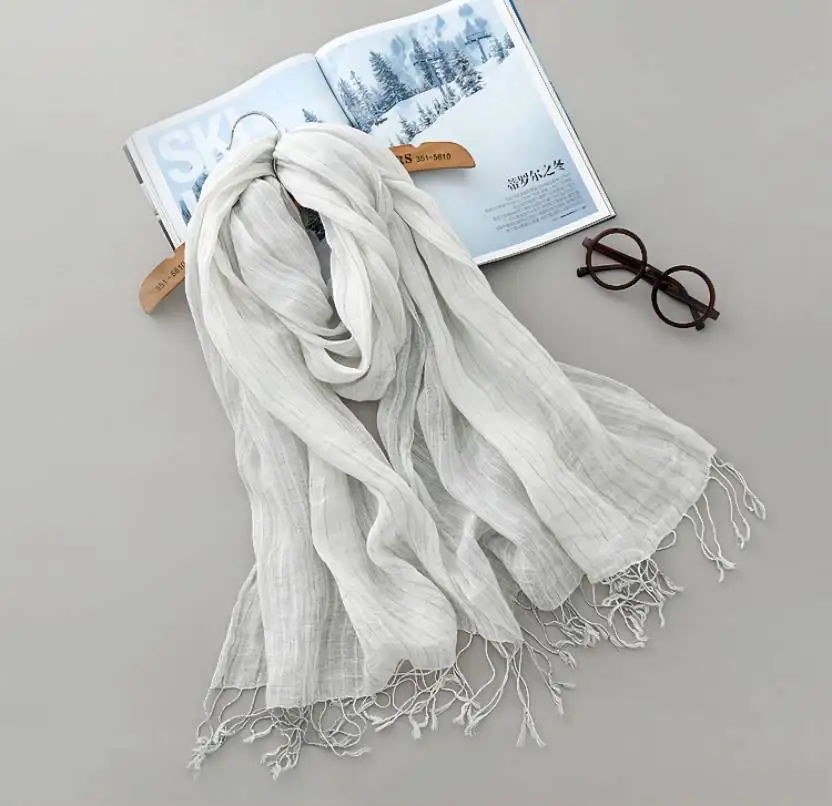 Linen Striped  Scarf For Adult Head Wrap Scarf Hijab Scarf Women Turban