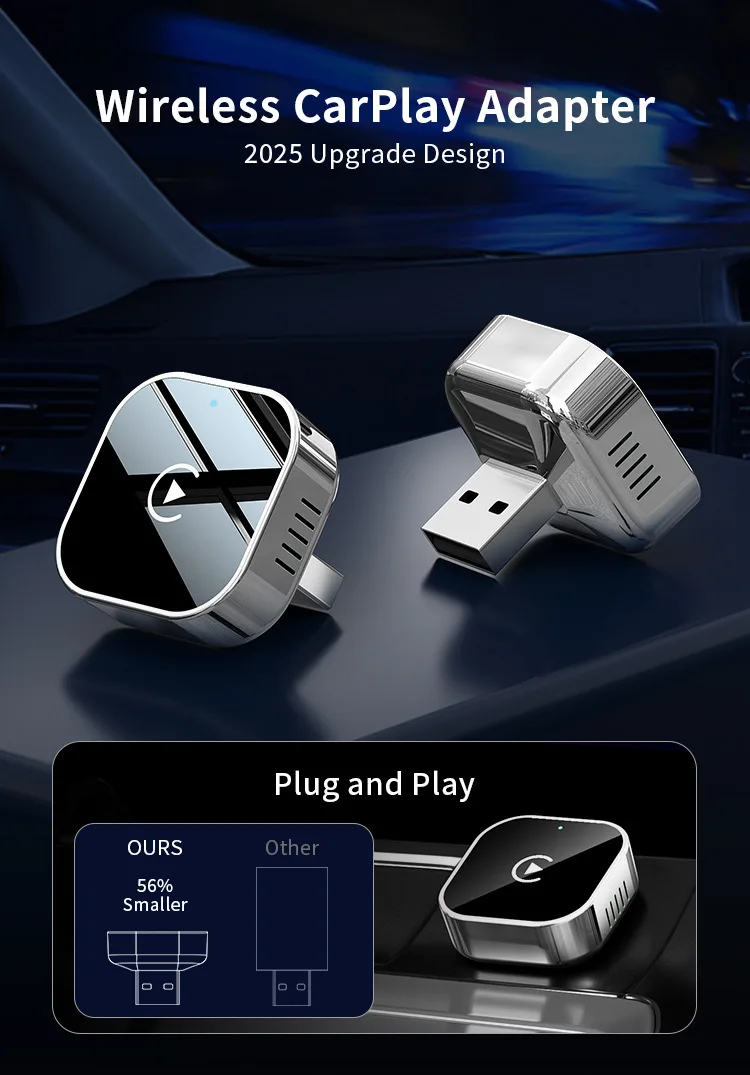 Adaptateur CarPlay sans fil Android Auto AI Box 2 en 1, Plug and Play pour voiture, conversion filaire en sans fil, faible latence, taille compacte