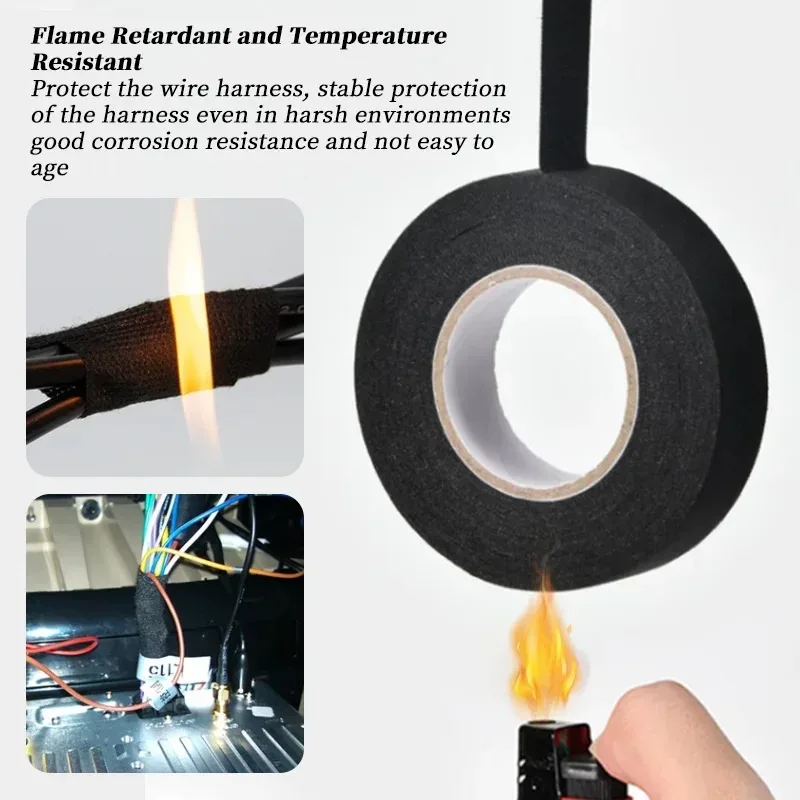 Electrical Insulating Tape Heat Resistant Harness Tape 15MM Car Cable Harness Wiring Loom Protection Waterproof Tape