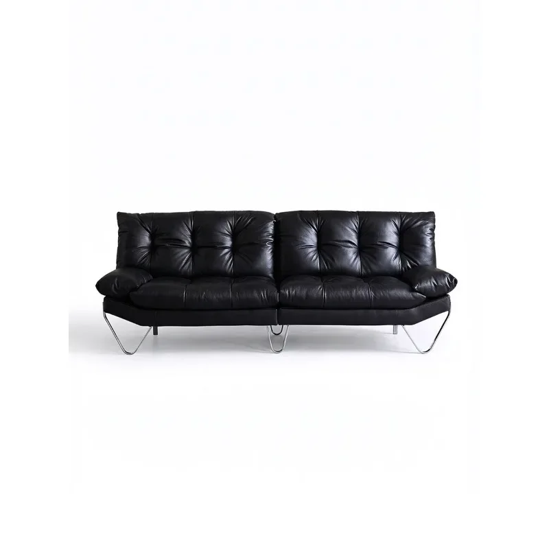 Soufflé Cloud Full Leather Sofa High Backrest Suspended Black
