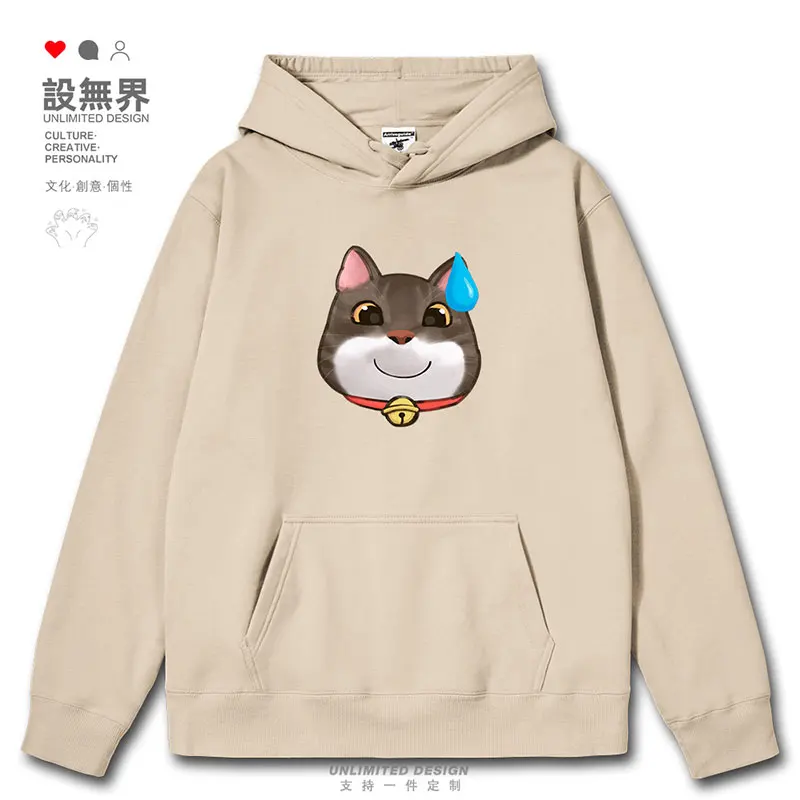 Cartoon Sweaty Face Helpless Cat Big Head Sticker Funny and Cute Original mens hoodies casual sports men autumn winter clothes