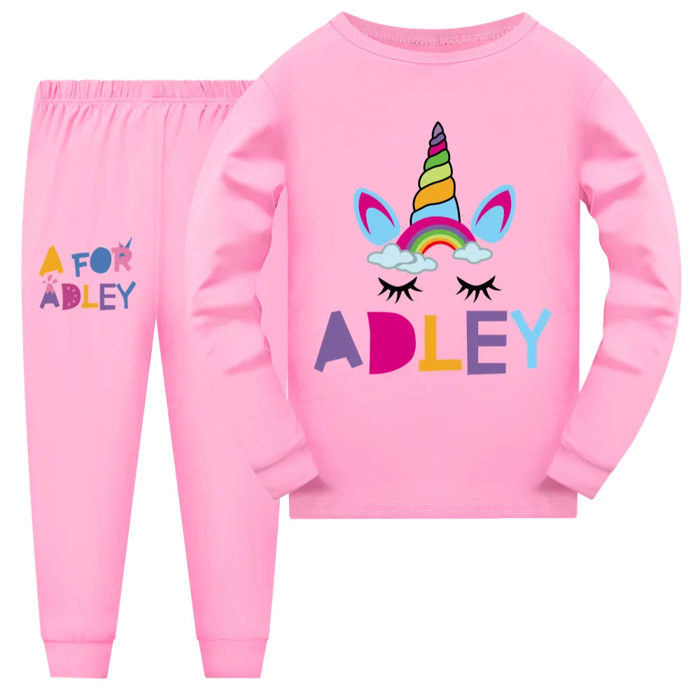 Children's Sleepcoat A For Adley Printing Spring and Autumn Cartoon Milk Silk Boys and Girls Long-Sleeved Trousers Pajamas Set