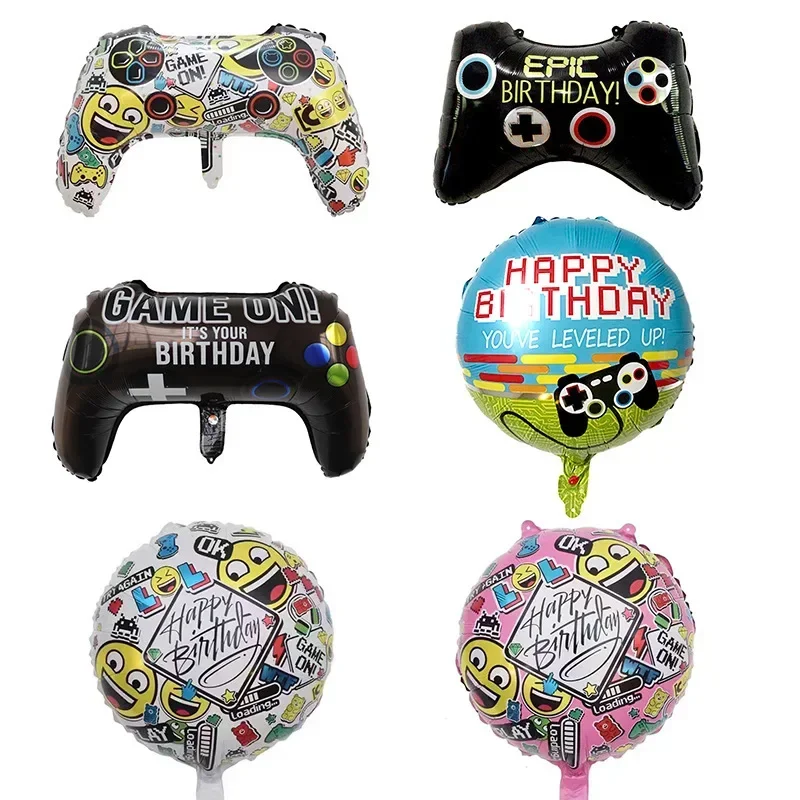 2 pièces dessin animé forme jeu sur manette de jeu rond feuille d'aluminium vacances fête d'anniversaire aménagement décoration aluminium Film ballon