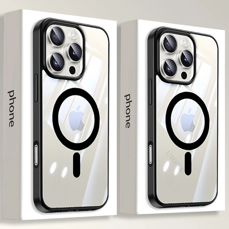 

16 Pro Max New Original Acrylic Case for iPhone 16 15 14 13 12 11 Pro Max Plus Fall Prevention Shockproof Magsafe Magnetic Cover