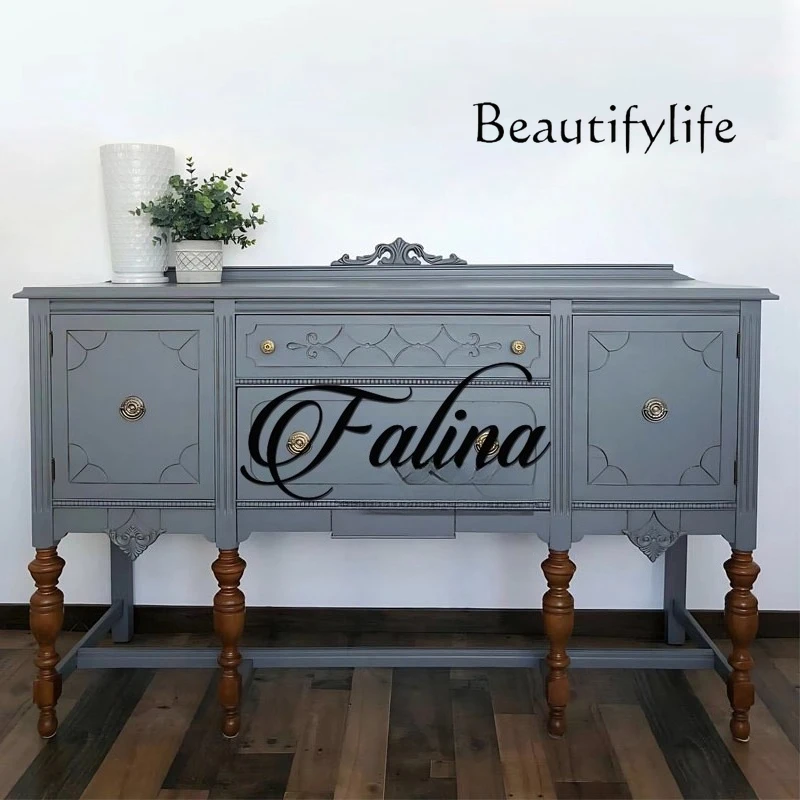 

French style porch cabinet Entry foyer wall decorative cabinet Living room solid wood carving flower dining side cabinet