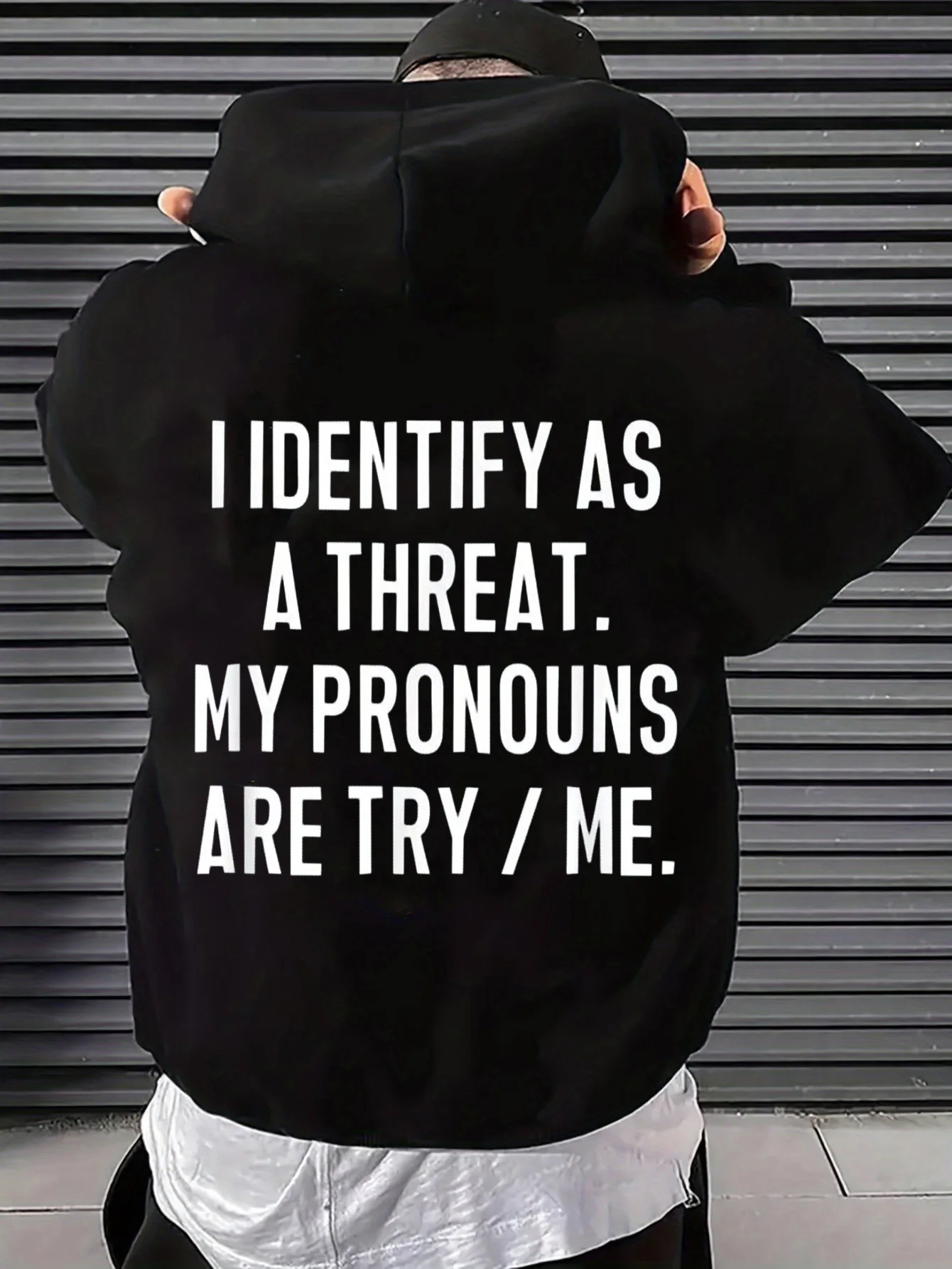 Men's Casual Hoodie I Agree You'Re a Threat Try Me Asymmetrical Humor Quotes Graphic Print Oversized Long-Sleeve Pullover
