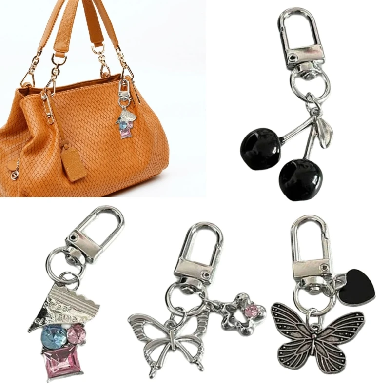 Cherry/Candy/Butterfly/Bowknot Heart Keychain Alloy Key Chain Multi-Functional Phone Chain Women Girls Purse Accessory