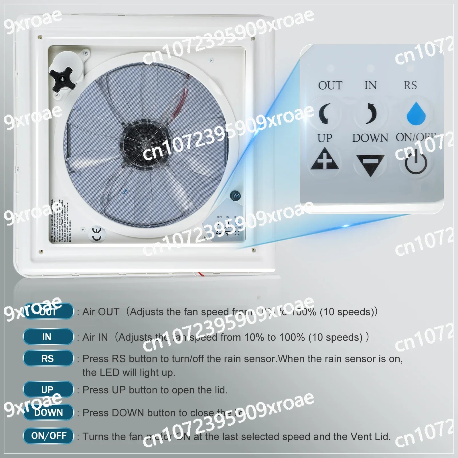 

12V Camper Vehicle Electric RV Vents Fan Fan Rain Sensor 10/3 Speed Remote Control Caravan RV Roof Skylight Motorhomes Vents