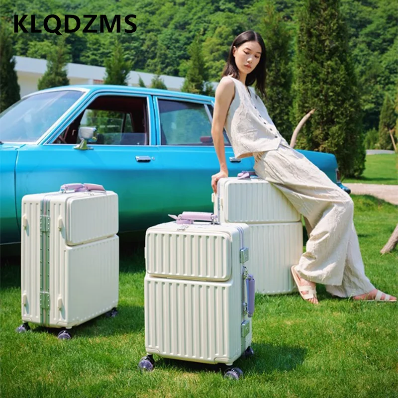 

KLQDZMS New 20"24"26"28 Inch Suitcase Laptop Boarding Box Front Opening Trolley Case Aluminum Frame Combination Box Luggage