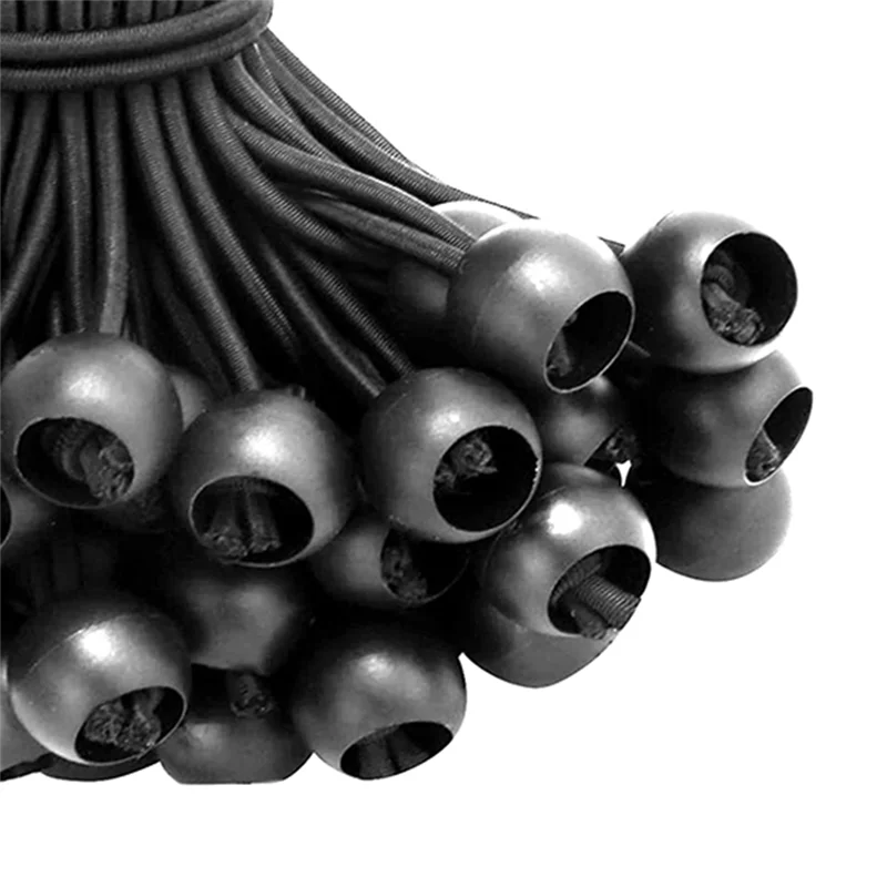 Ball Bungee Cords 6 Inch, 50 Pcs Heavy Duty Bungee Balls, Tarp Bungee with Balls, Black High Elastic Bungee Ties