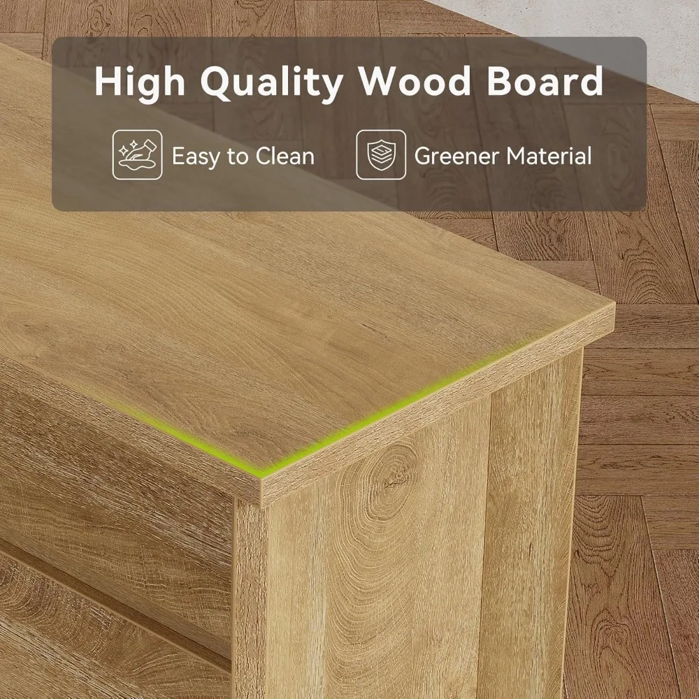 3-Drawer Wooden Farmhouse Nightstand, Wide Bedside Table with Drawers for Bedroom, Oak Finish