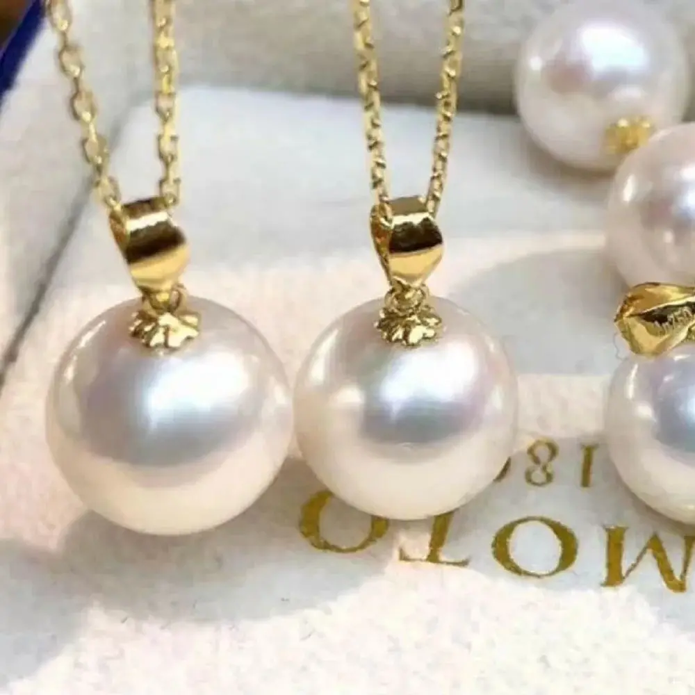 18'' REAL AAA+ Natural 9-10mm White Round AKOYA Pearl Pendant 14K GOLD Freeshippings Items