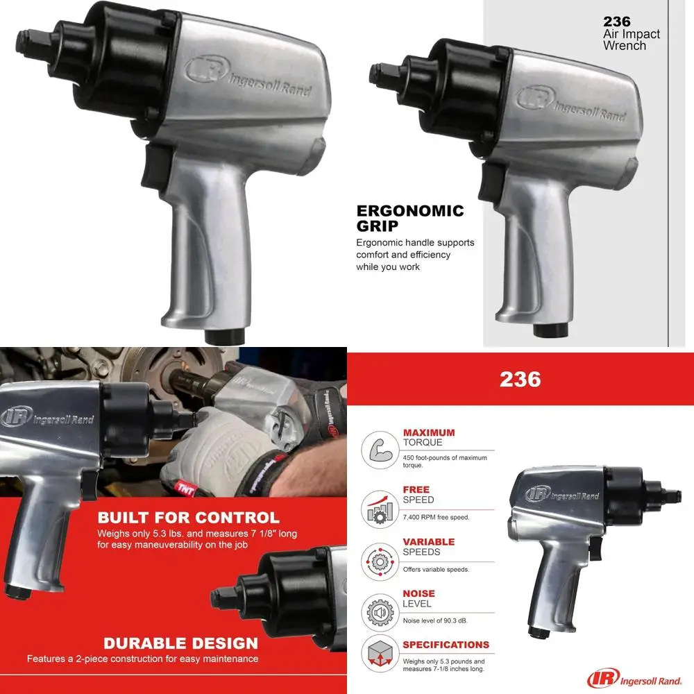Ingersoll Rand 236 1/2 مفتاح ربط هوائي، 450 قدم - رطل عزم دوران عكسي أقصى، قبضة مسدس