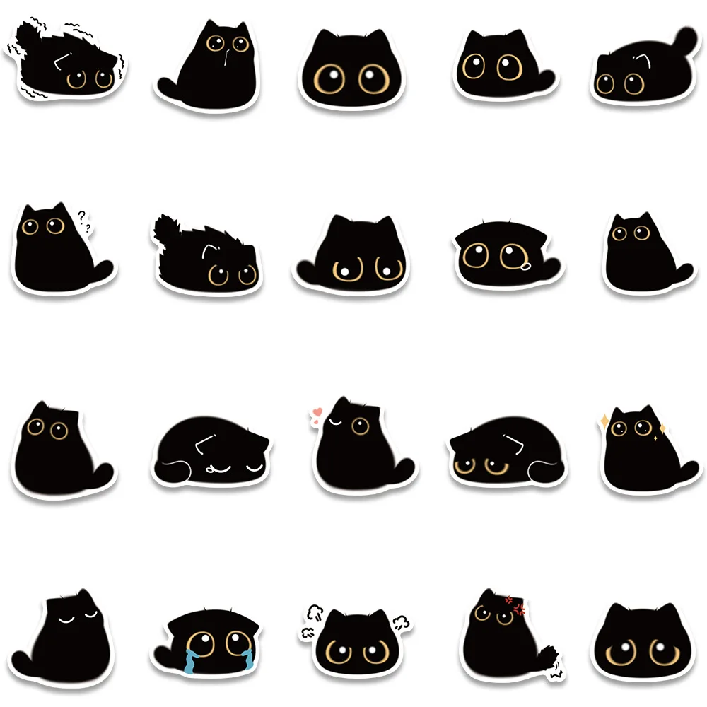 40pcs Cute Cartoon Black Big Eyes Cat Decorative Sticker for Collage Card Photos DIY Scrapbooking Decorative Material