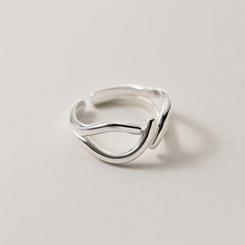 Foxanry Silver Color Lines Crossed Geometric Rings For Women Couples Minimalist Creative Design Sweet Elegant Daily Jewelry Gift