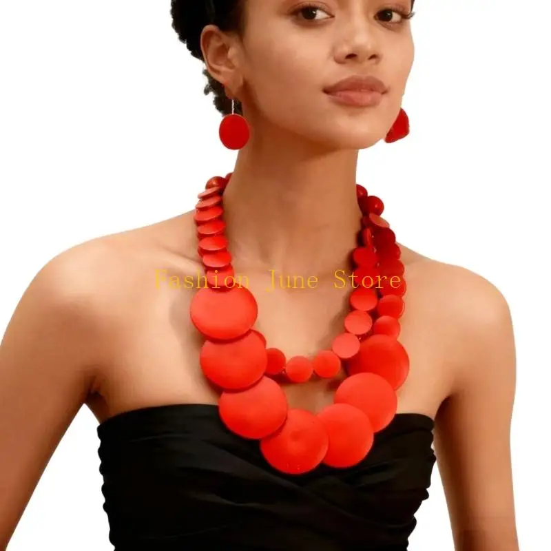 N5KA Extender Chain Disc Necklace with Double-Strand and Wood-Look Detail