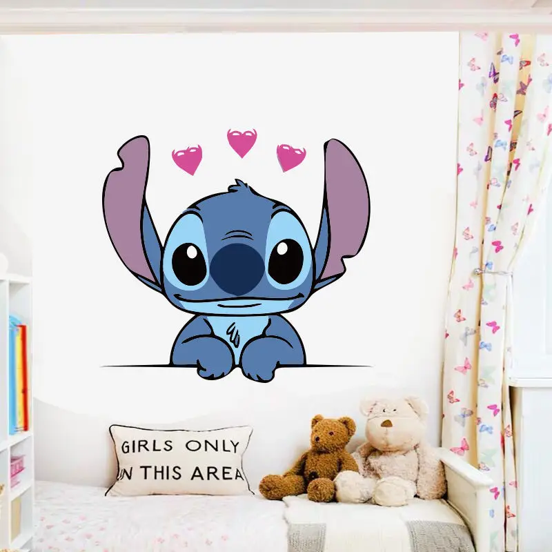 Disney Stitch Wall Paper Cartoon Anime Kawaii Stitch Large Wall Sticker Kids Bedroom Window Car Waterproof Self Adhesive Sticker