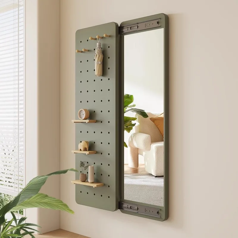 Solid wood hole board full-length mirror invisible push-pull full-body mirror closed hidden can block wall-mounted entrance fitt