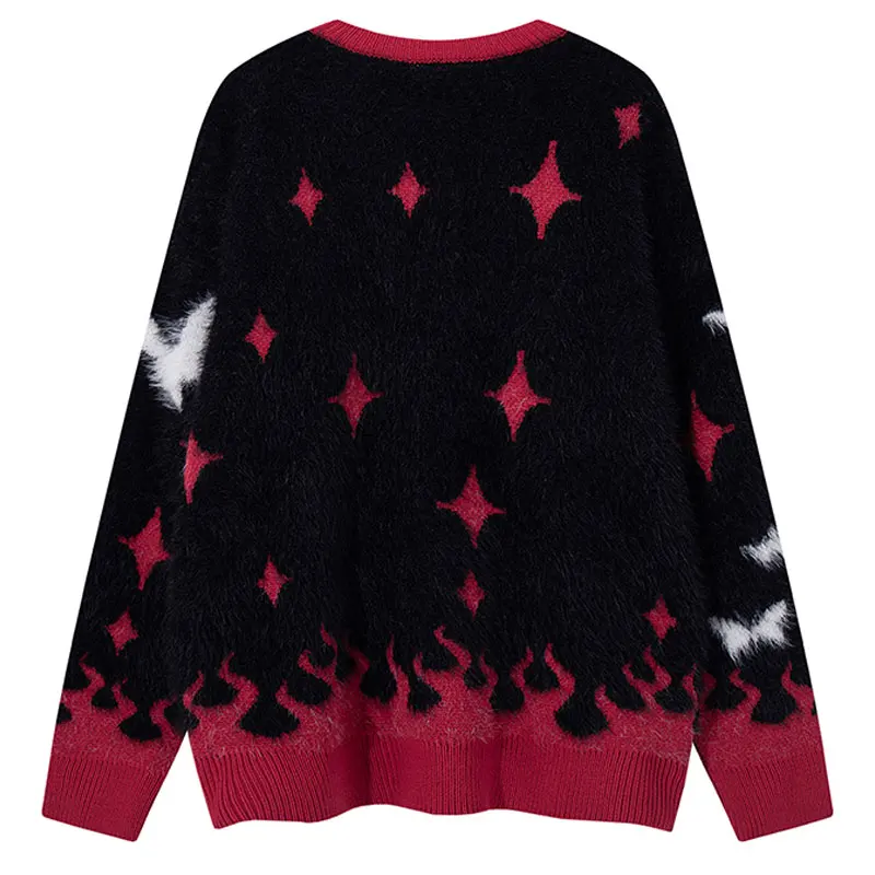 Harajuku Mohair Sweater Streetwear Knitted Butterfly Cozy Jumpers Men Hip Hop Punk Gothic Baggy Long Sleeve Pullover Sweaters