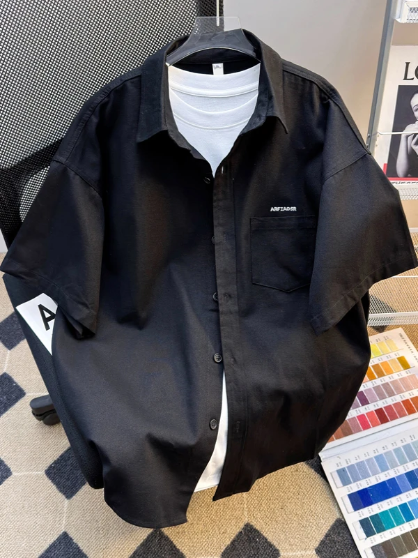 

Мужская повседневная рубашка-поло в американском стиле с отложным воротником, свободного кроя, летняя новинка, рабочая одежда, молодежная мода