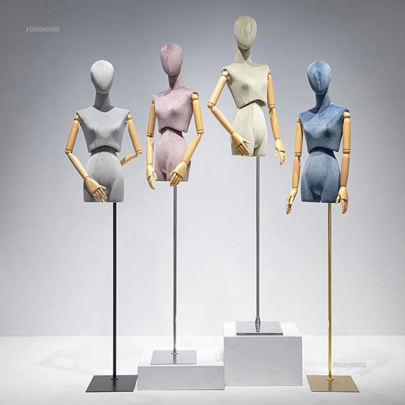 High-end Suede Mannequin for Women's Clothing Store Female Half-length Mannequin Colorful Mannequins Props Window Display Stand