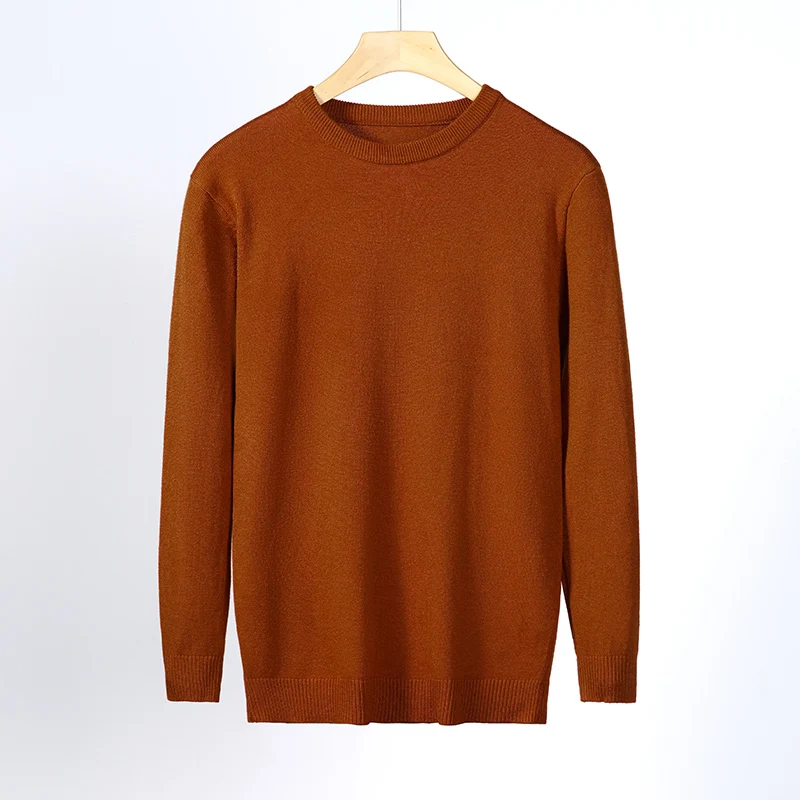 New Men\'s Classic Round Collar Sweaters 2024 Holiday Casual Pullovers Stylish Thermal Caramel Navy-blue Long Sleeve Clothes Male