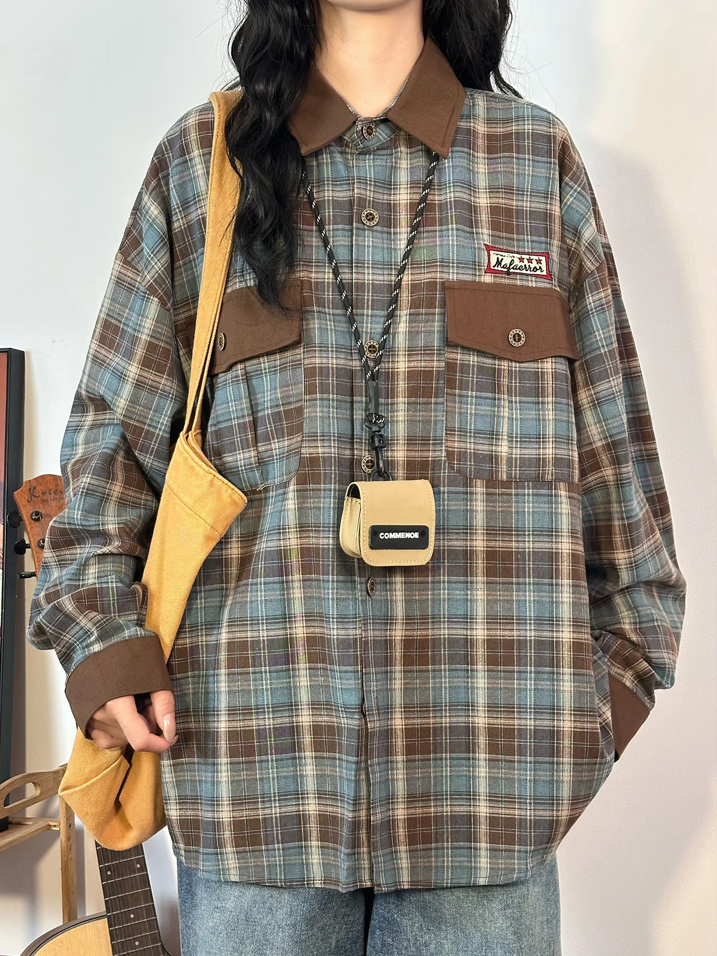 

Оригинальный американский ретро клетчатый длинный све irt женский свободный повседневный топ модный из чистого хлопка удобная дышащая тонкая модель