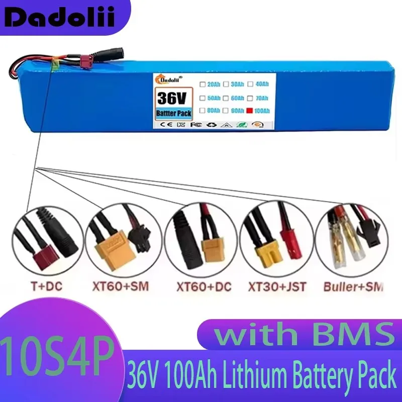 

36V 100Ah 10S4P Li-ion Battery Pack for Electric Scooters/E-Bikes High-Capacity 18650 Rechargeable Battery with 1500+ Cycles BMS