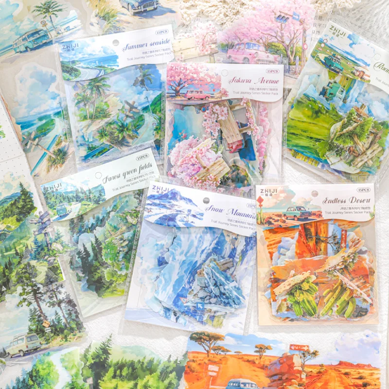 

Mr Paper 45Pcs/bag Journey of Discovery Series PET Nature Landscape Theme Sticker Pack Creative Material DIY Card Notebook