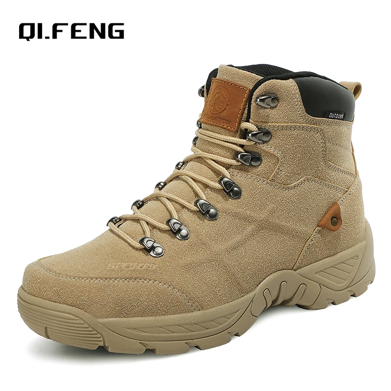 

High Top Outdoor Men's Boots Autumn Winter New Outdoor Mountaineering Anti Slip Sneaker Men's Suede Casual Large Footwear 40-47