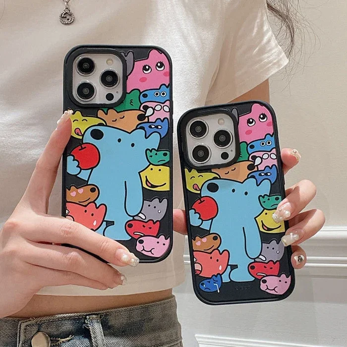 

Colorful Dog Black Frosted Phone Case Cover for IPhone 13 14 15 Pro Max Case