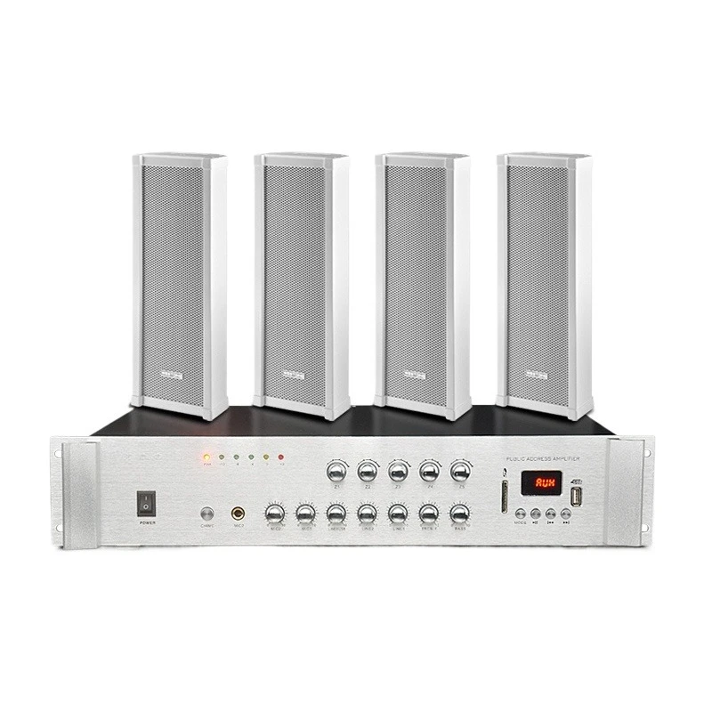 Zoning control constant voltage power amplifier, waterproof wall-mounted sound column audio set, public broadcast background