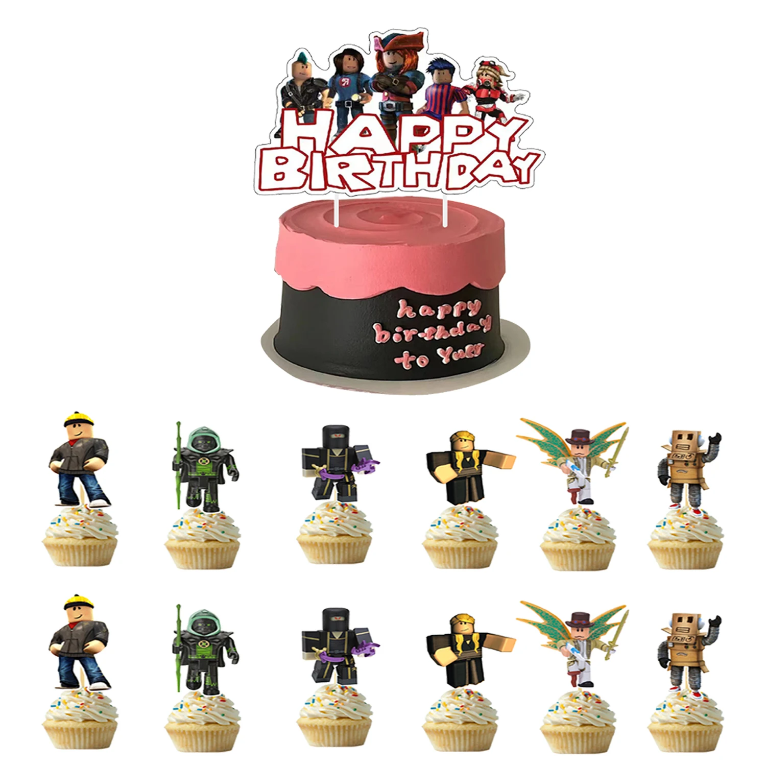 Roblox Cake Decoration Cake Toppers Birthday Party Supplies Baby Shower Cute Cartoon Game Kids Boys Girls Cup Favors Decoration