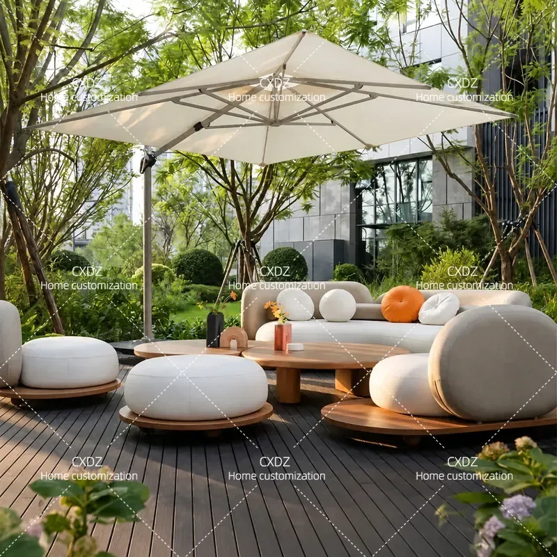 Nordic Outdoor Aluminum Alloy Teak Furniture Set for Villa Courtyard Hotel Homestay Waterproof Sunproof Creative Combination