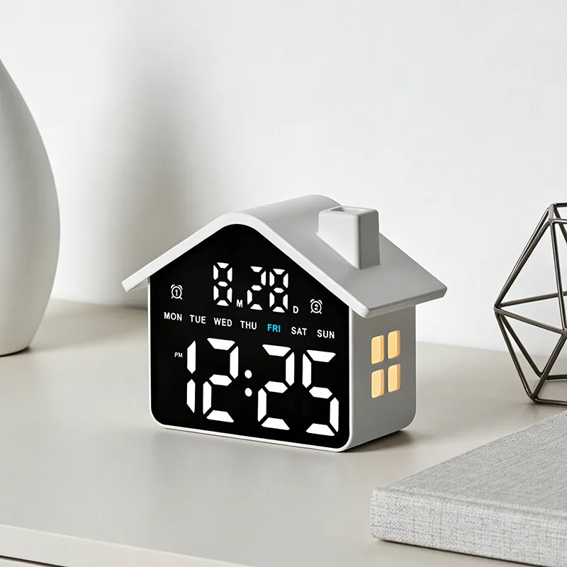 LED House-Shaped Alarm Clock-RGB Nightlight & Digital Alarm Clock,Multifunctional Desk Timer for Bedroom,Minimalist Modern Decor