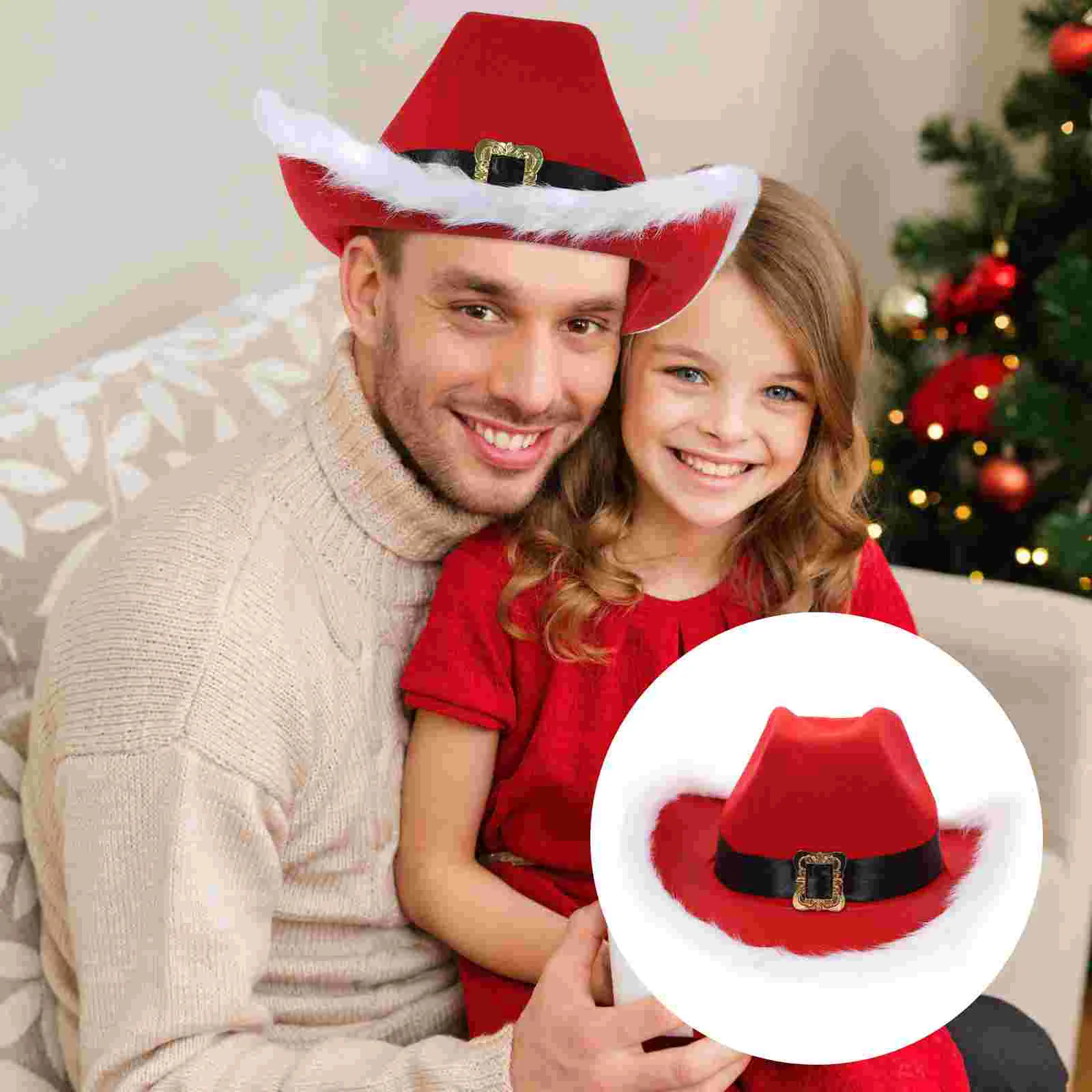 

LED Santa Hat Miss Claus Decoration Cowboy Hats Felt Plush Christmas Party Supplies