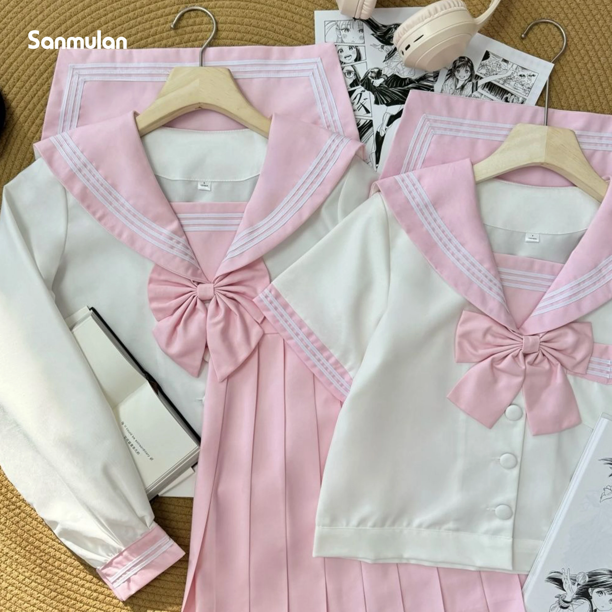 Jk Uniform Three-color Basic Sailor Suit Long and Short Sleeves Japanese Jk Campus Uniform Suit  Anime Cosplay Sailor Uniform