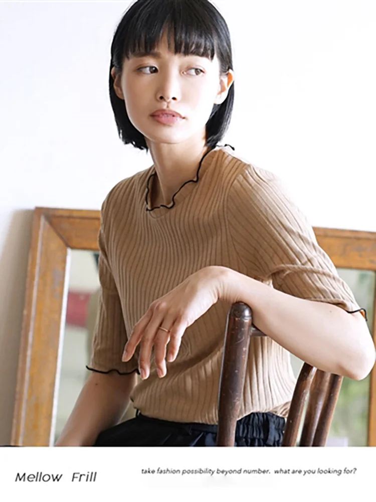 تي شيرت نسائي لربيع وصيف بقصة ضيقة ومطاطة مستديرة Ne ort Sve تي شيرت قاعدة irt ألوان متعددة الاستخدامات للتنقل عادي...