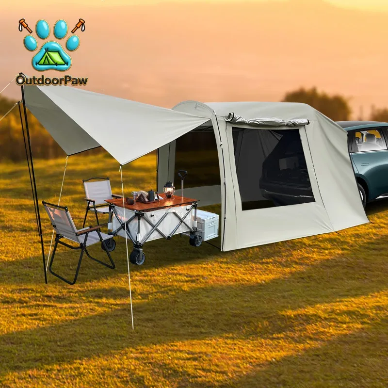 Car Awning Outdoor Tent, Car Tent Attachment for Camping 4-6 Person SUV Sedan Tailgate Awning Shelter Extension, 4.85*2.4*1.95m