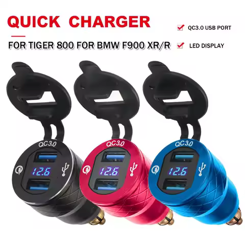 QC3.0 Motorcycle Dual USB Charger Type-C Accessories For BMW R1200RT R1250GS F800GS R1300GS ADV R12 For Tiger 850 900 1200 XRT