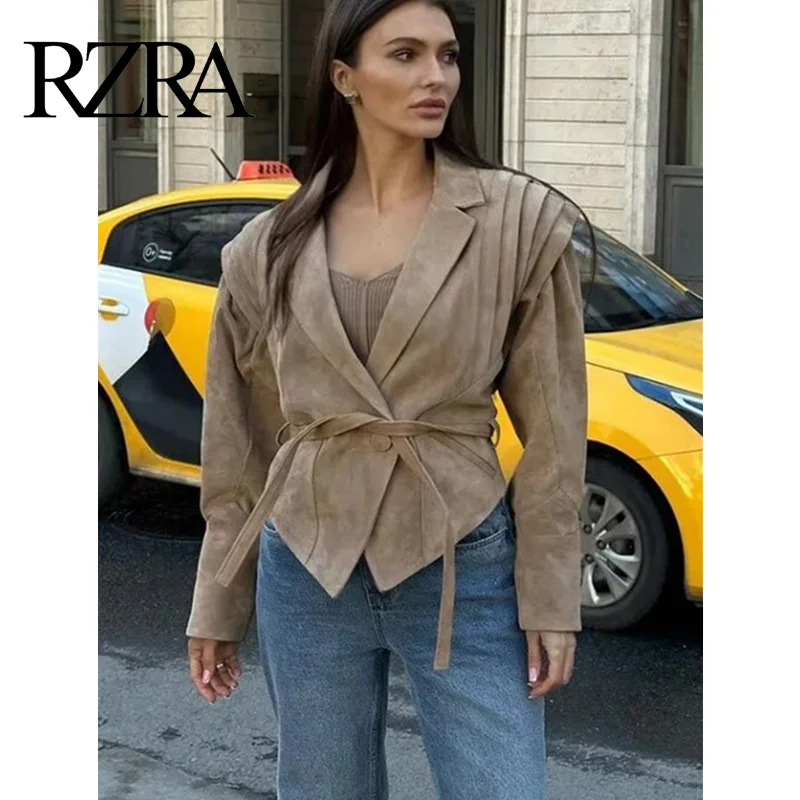 

RZRA original 2024 autumn new women's lapel long-sleeved short suede jacket fashionable temperament versatile