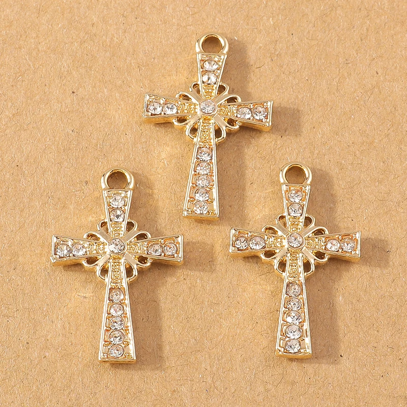 10pcs Luxury Crystal Rhinestone Cross Charms Pendant for Making Earrings Necklace DIY Religious Jewelry Accessories Supplies