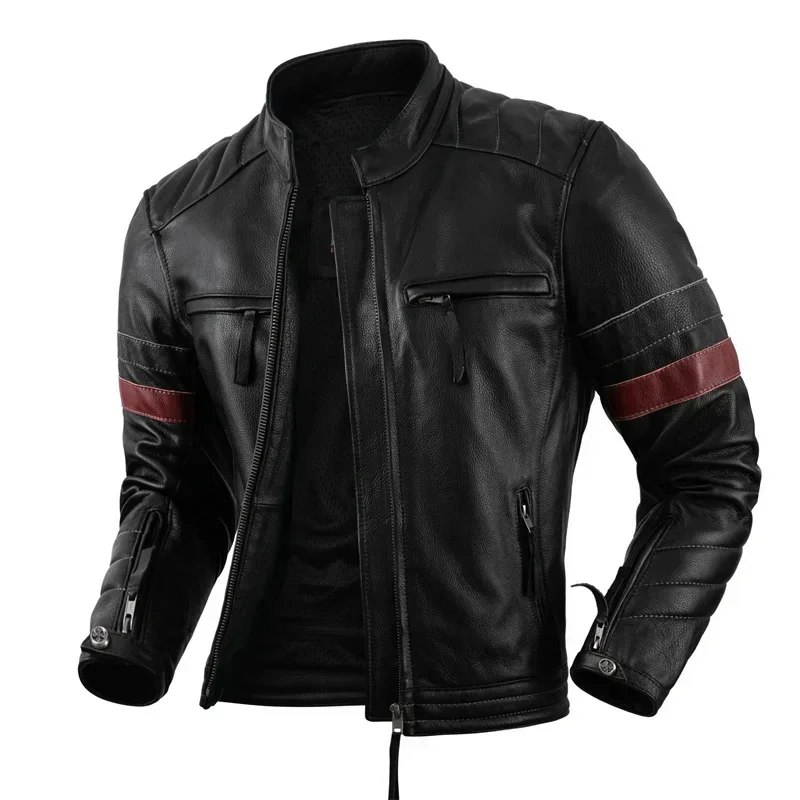 Protectors Motorcycle Jackets Cowhide Leather Jacket Men Natural Genuine Clothes Biker Clothing Motor Riding Coat S-2XL