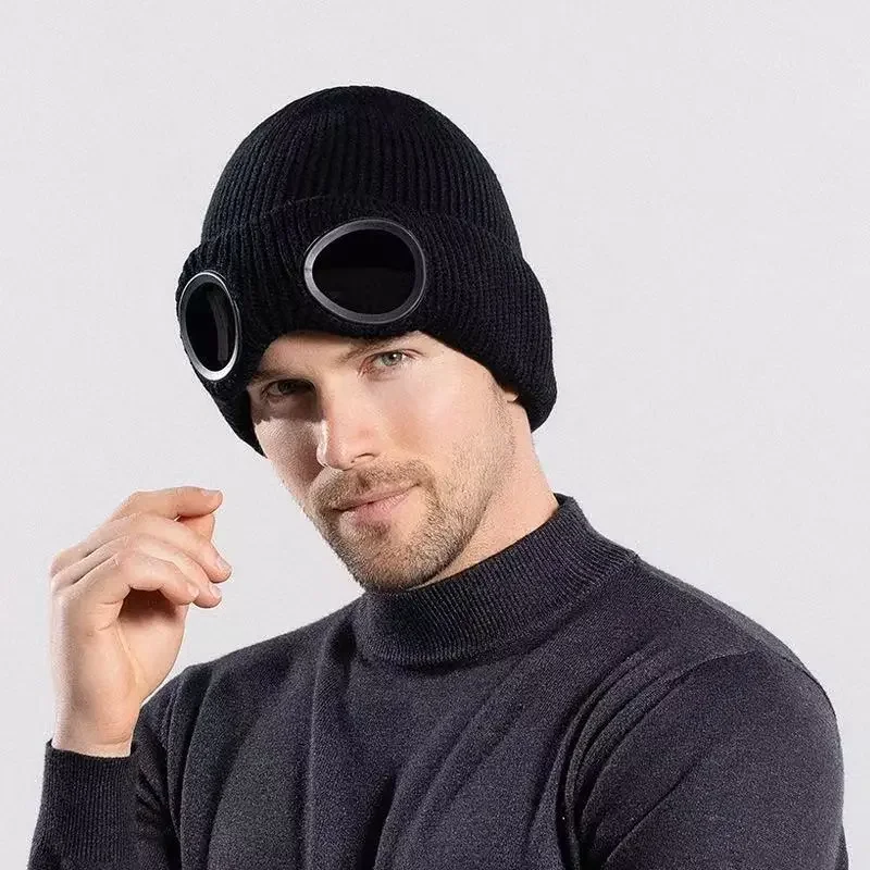 Unisex Goggle Lens Design Beanie Hat Casual Soft Comfortable Beanie for Winter Men Women Hat Trendy Spring Statements Headwear