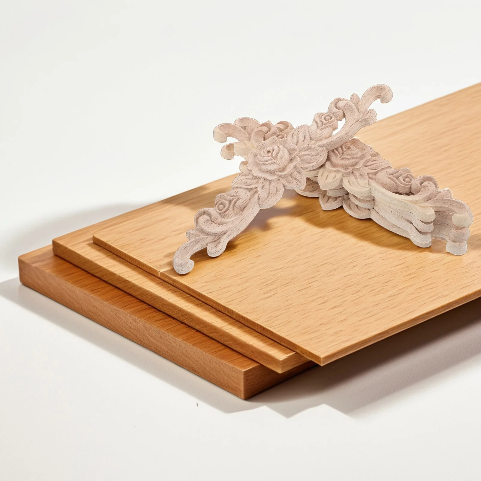 

5pcs Wooden Decorative Rose Appliques Unpainted Hand-Carved Furniture Onlays For Door Wall Cabinet Mirror Dresser Craft Carving