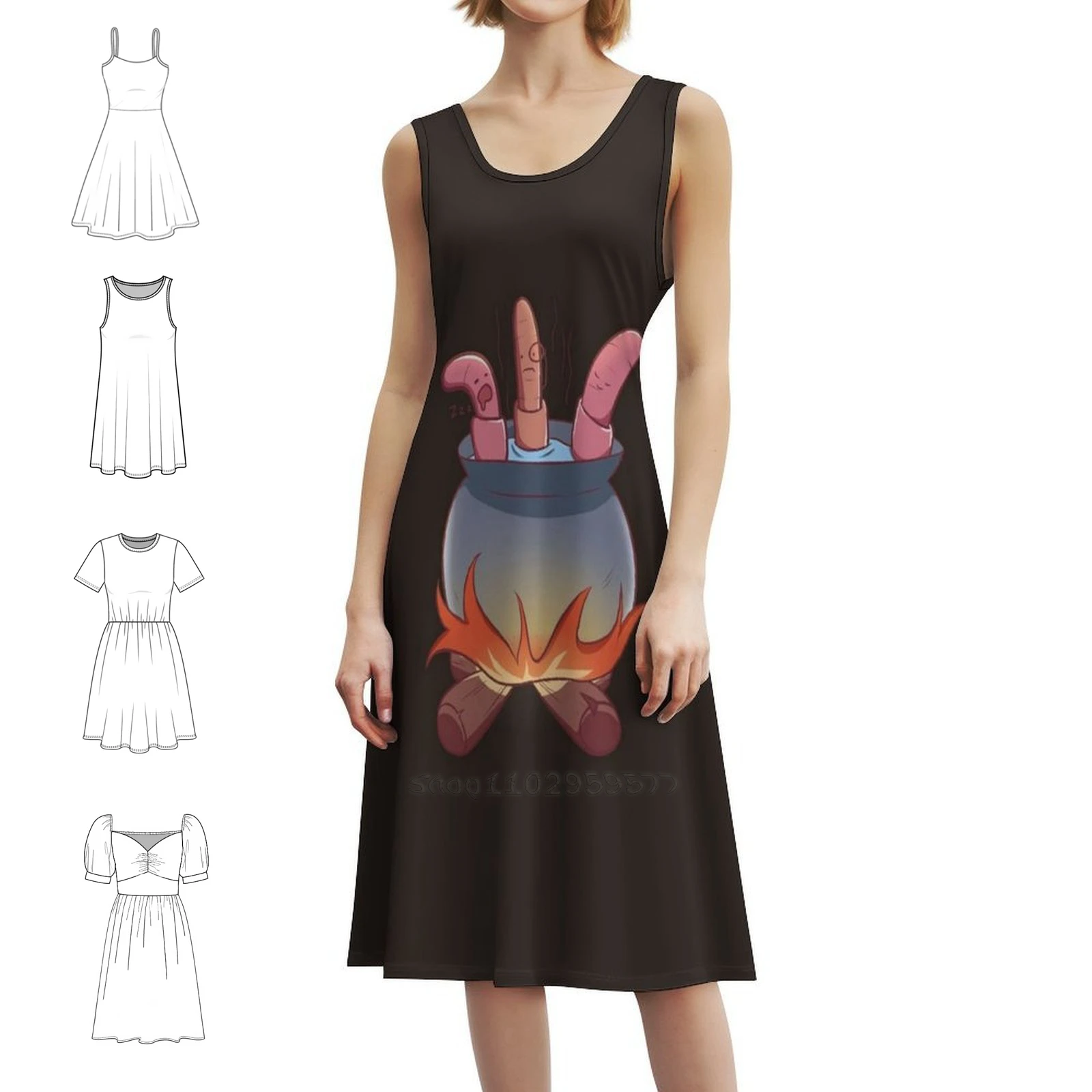 Hotpot الديدان هالوين لطيف الغذاء الأزهار سموك فستان للنساء الربيع الصيف فستان كاجوال للحزب لطيف الغذاء هالوين الفأس #1