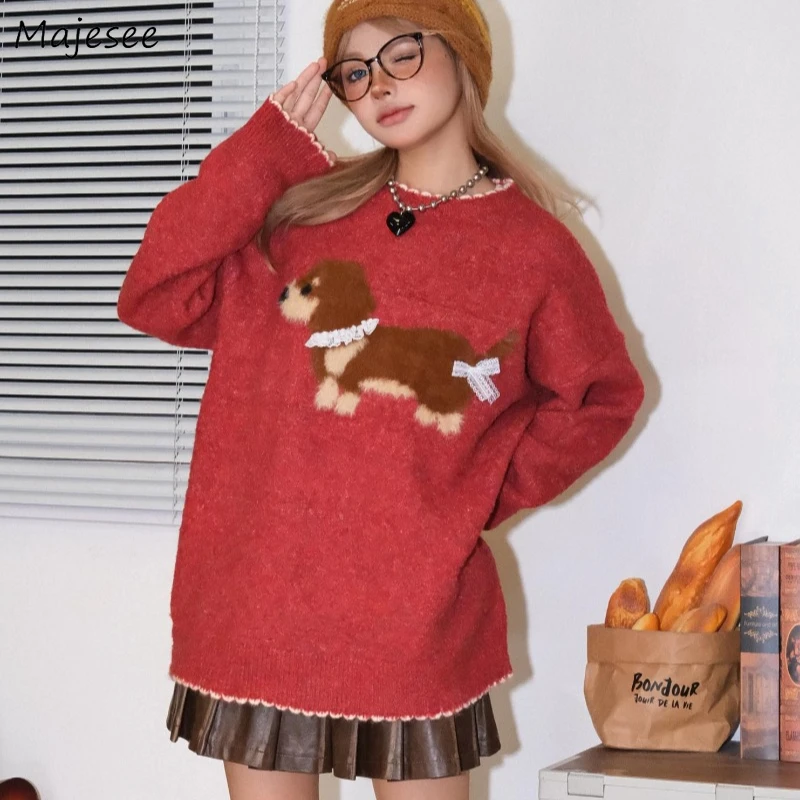 Pullovers Women Trendy Bow Lace Cartoon Chic All-match Korean Fashion Autumn Sweaters Knitted College Classic Cozy Gentle Ins