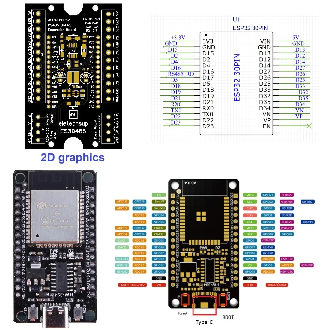 WIFI Bluetooth Multipurpose Expansion Board RS485 Master Slave Device ESP32 Development Board Simple PLC 485 AI AO DI DO Module
